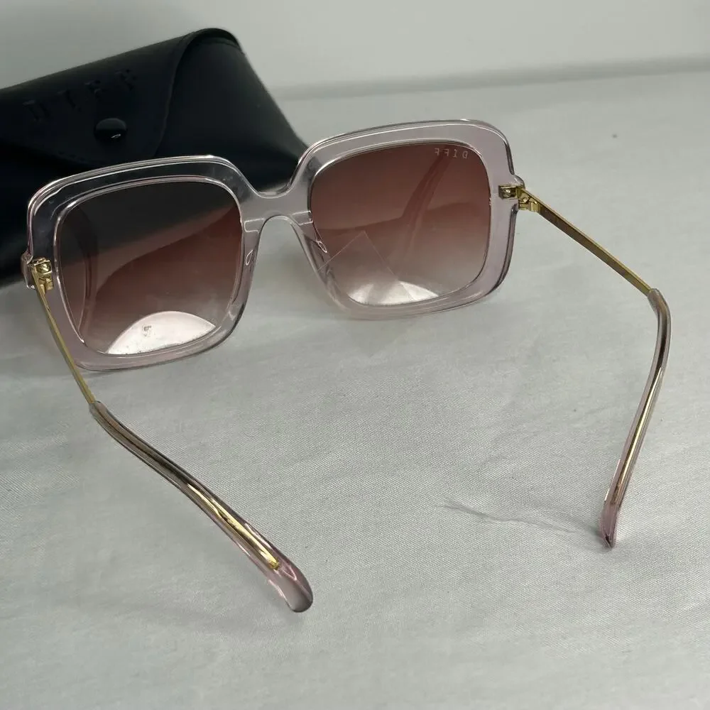 DIFF Sandra Oversized Square Sunglasses Pink Gold Gradient Lenses w/ Case